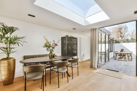 Skylight in kitchen dining area